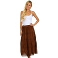 thumbnail image 5 of Sakkas Solid Embroidered Crochet Lace Trim Gypsy Bohemian Mid Length Cotton Skirt - Brown - One Size, 5 of 6