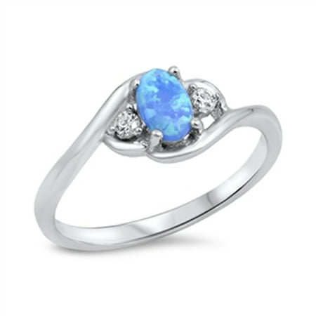 Sterling Silver Stunning Women's Flawless Colorless Cubic Zirconia Blue Simulated Opal Wedding Ring (Sizes 4-10) (Ring Size 7)