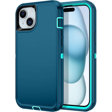 Case for iPhone 15 Plus Shockproof Dustproof/Shatterproof 3-Layer Full Body Protection [No Screen Protector] Rugged and Durable Case for Apple iPhone 15 Plus 6.7 Inch 2023, Turquoise