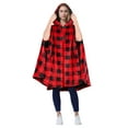 thumbnail image 2 of Catalonia Women's Poncho Cape, Sherpa Fleece Cloak Coat, Snuggly Hooded Wearable Blanket, Gift Idea for Adults and Teen Girls, Plaid Red, 2 of 7
