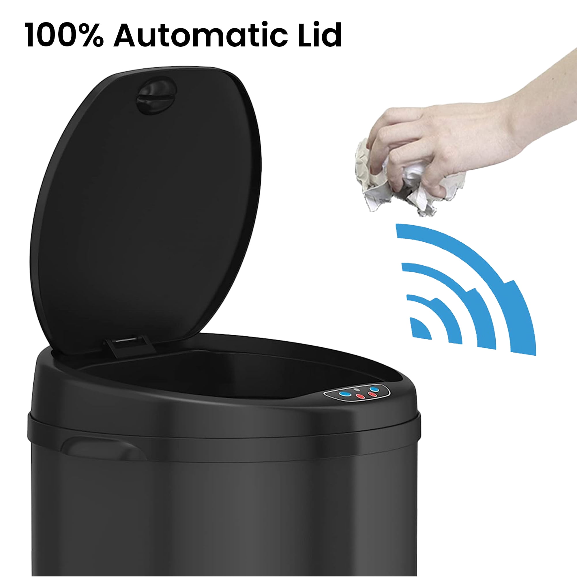 iTouchless 8 Gallon Round Deodorizer Matte Black Stainless Steel Sensor Trash Can
