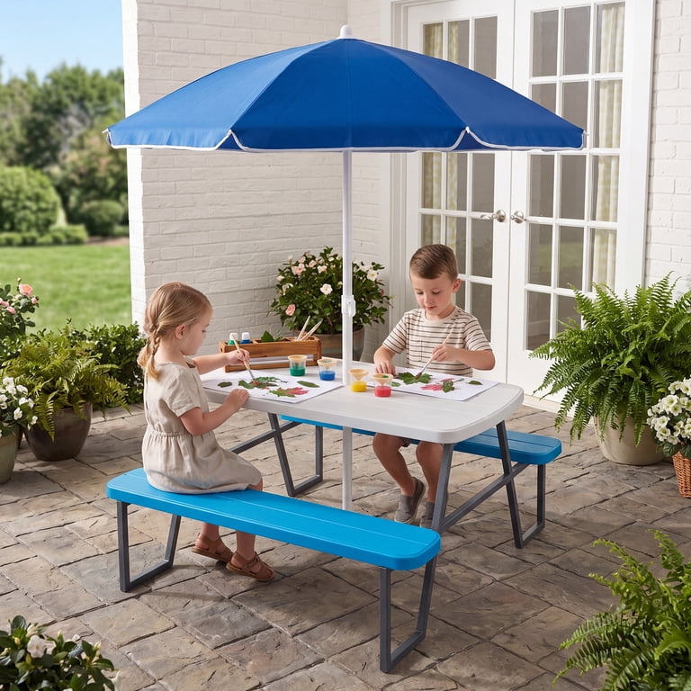 kids patio umbrella Outdoor Table and Chair Set with Umbrella, Foldable Toddler Set  Best Choice Products The table features a slotted tabletop that prevents water pooling and built KIDS OUTDOOR SEATING SET Price: