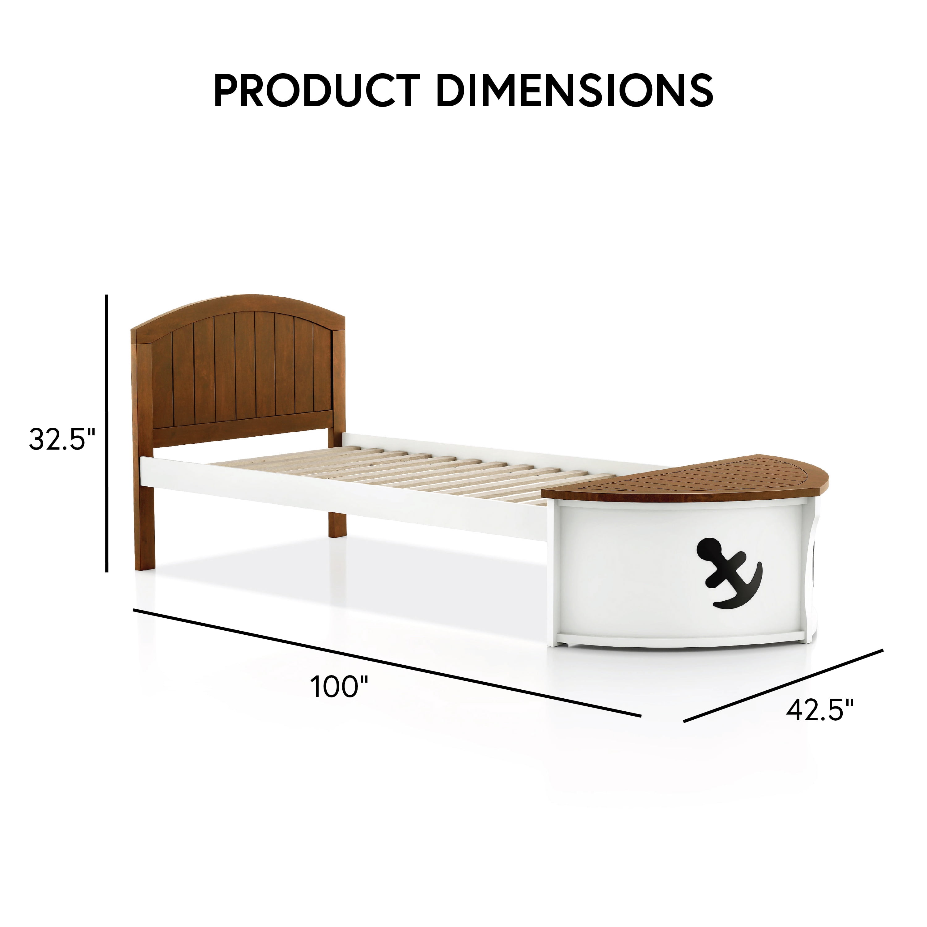 Furniture of America Badedu Kids Solid Wood Twin Captain Bed, White and Oak