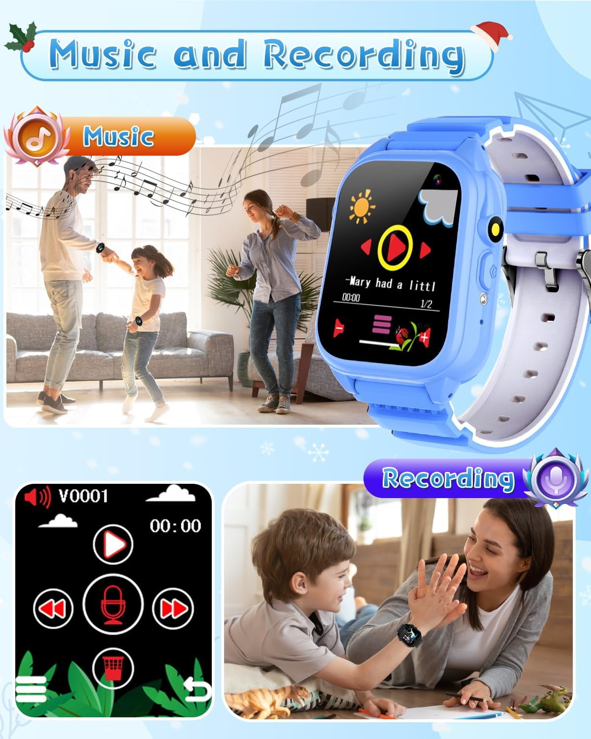 Kids Waterproof Smart Watch for 3-12 Year Old Boys Girls Learning Toys with 26 Puzzle Game 1.44'' HD Touchscreen Camera Video Music Audible Story Pedometer Alarm Watch for Christmas Learning Toy Gift