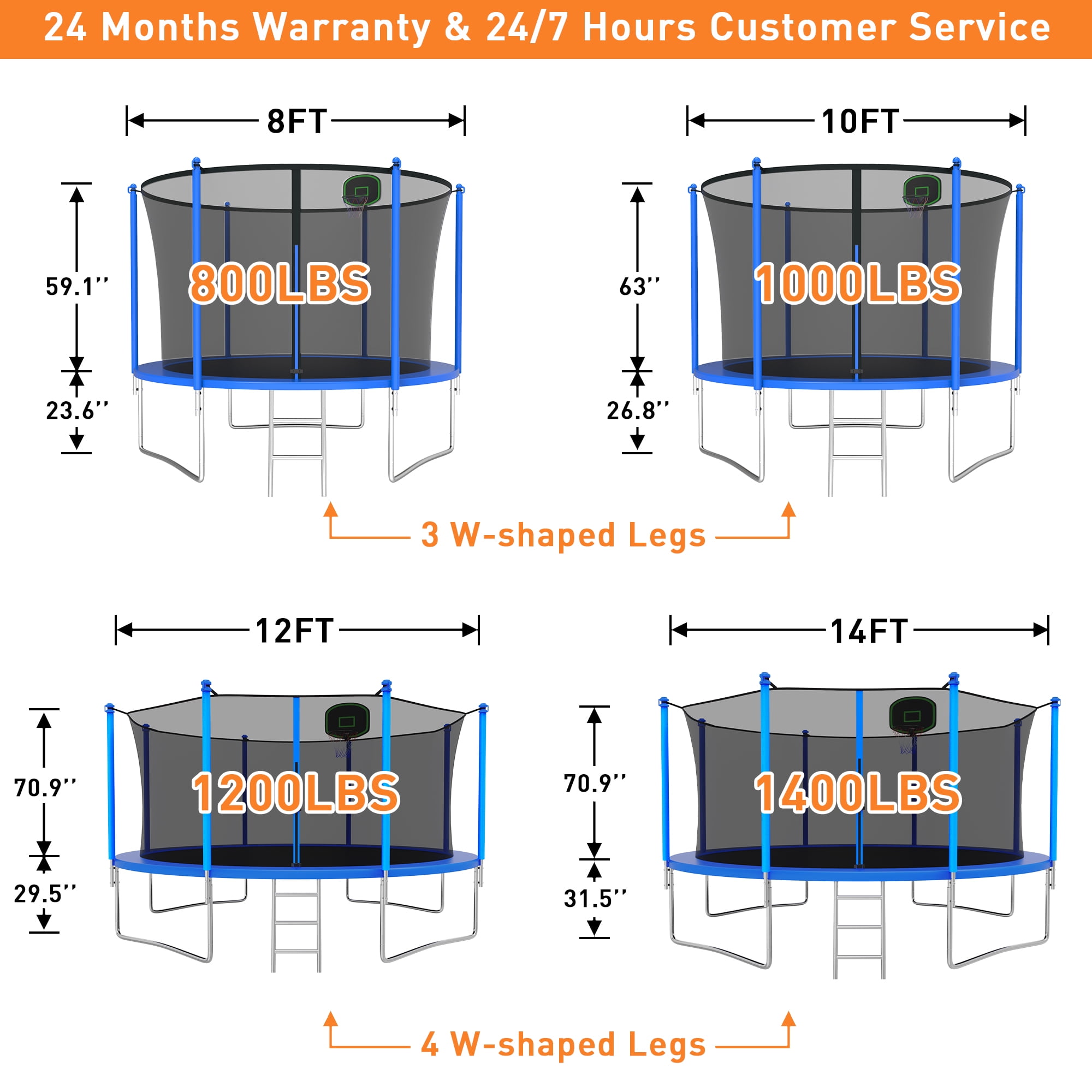 CITYLE Trampoline 10FT Trampoline for Kids and Adults, Outdoor Trampoline with Enclosure Net, Backyard Trampoline with Basketball Hoop, Wind Stakes, Ladder, Weather Resistant, Easy Assembly,Last Long