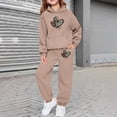 thumbnail image 2 of oqasdz Valentine's Day Girls Sweatsuit Leopard Heart Print Long Sleeve Hooded Sweatshirt And Jogger Pants For Toddler And Kids Sports Athletic Sweat Suit, 2 of 6
