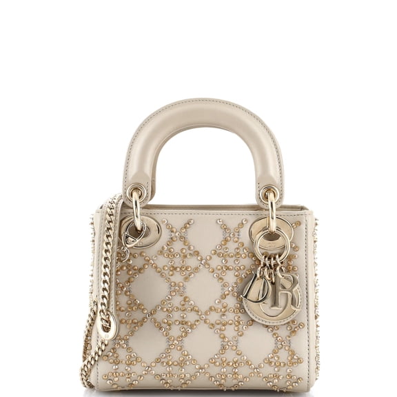 Pre-Owned Lady Dior Chain Bag Crystal Embellished Cannage Quilt Leather Mini By Rebag