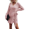 thumbnail image 3 of Vestido cárdigan Sunloudy para mujer, manga larga, cuello en V, cintura, lazo lateral, ropa informal ajustada, vestido elegante Sunloudy moda, 3 of 9