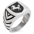 thumbnail image 1 of Stainless Steel Horse Battle Coat of Arms Shield Chevron Pattern Biker Style Polished Ring, 1 of 1
