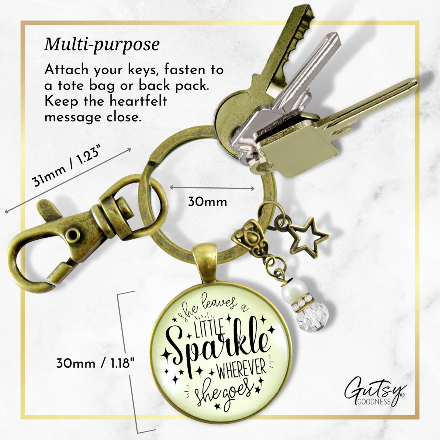 She Leaves Little Sparkle Gutsy Goodness Keychain Bronze Metal Female Adult Jewelry