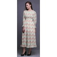 thumbnail image 3 of Bimba Floral Ladies Bishop Sleeve Round Neck Ruffle Maxi Smocked WaistÂ&nbsp;Dress-Small, 3 of 5