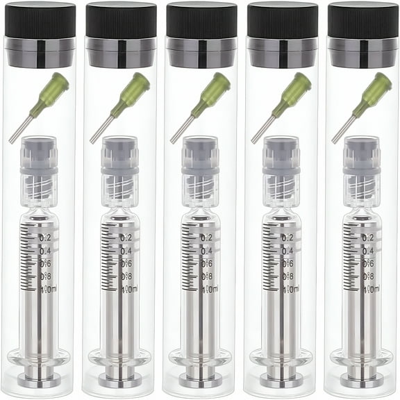 XIRQI 5 Sets Reusable Glass Syringe 1ml Glass Luer Pets Syringe with Luer Locks&Blunt Tips Reusable Glass Dispensing Syringes for DIY Industry or Laboratory Liquids or Pet Feeding
