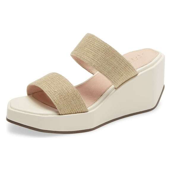 Cecelia New York Baily Alabaster White Gold Platform Slides Sandals Band Mules