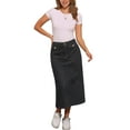 thumbnail image 2 of INSPIRE CHIC Women's Denim Skirts High Waist A Line Casual Jean Skirts with Pockets L Black, 2 of 6