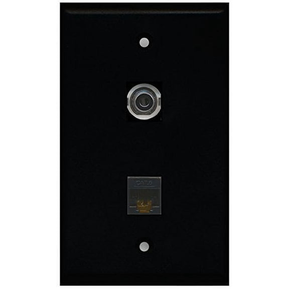 RiteAV - Black 1 Port 3.5mm 1 Port Cat6 Ethernet Black Wall Plate