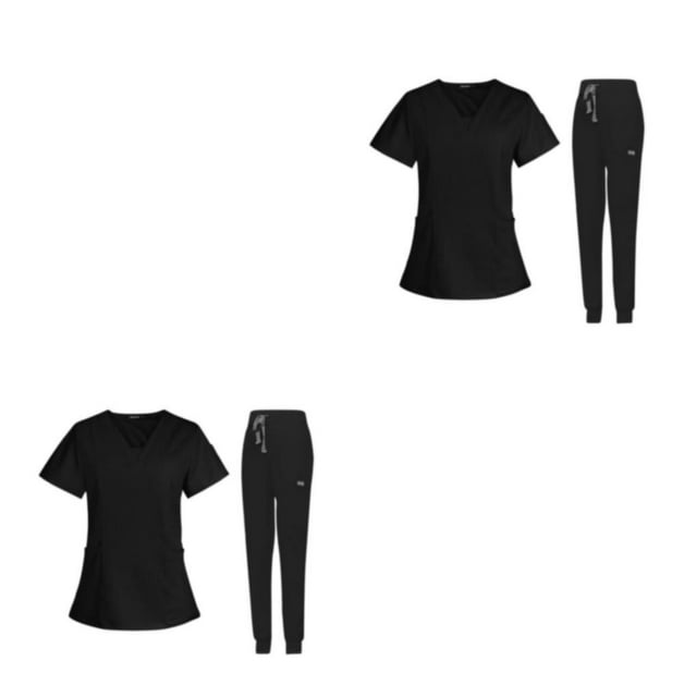 Guardoinrt Female Scrub Set Nurse v neckline Short Suit Washable Machine Sleeves Black M 2Set