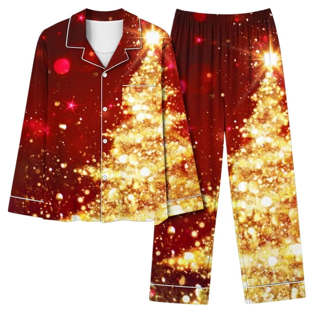 TIMIFIS Ensembles de Pyjamas pour Femme - Ensembles de Pyjamas pour Dames à Manches Longues - Chemise Boutonnée Imprimée de Noël et Pantalon Ensembles de Détente