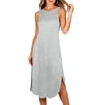 thumbnail image 2 of Dresses for Women Round Neck Sleeveless Relaxed Fit Casual Solid Color Basic Tank Dress with Side Slit for Loungewear Vacation Daily Wear, 2 of 6