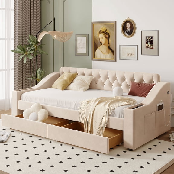 Button-Embossed Twin Daybed with Sturdy Slats | Support Mattress and Add Art to Bedroom