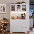 thumbnail image 2 of Homfa 70.9'' Kitchen Pantry Cabinet with Charging Station and LED Light, 3 Drawers Buffet Storage Cabinet with Glass Doors and Adjustable Shelves, White, 2 of 10
