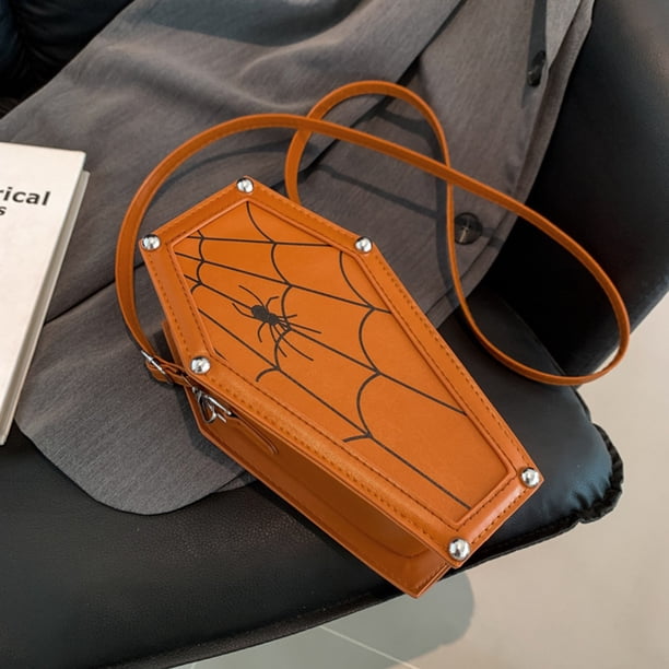 Bolso gótico de telaraña para mujer, ataúd de cuero PU para fiesta de Halloween, color naranja