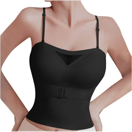Gnurob Women s Sexy Crop Top Strapless Tube Tops Removable Strap Bandeau Front Closure Bra Wireless Push Up Bralette Sheer Seamless Bralettes Clearance Saving Black XX-Large