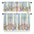 thumbnail image 2 of Kitchen Window Curtains Valance and Tier Set, Easter Egg Rabbit Wood Plank Rod Pocket Tier Curtain Valance Set, Spring Pastoral Flower Leaf Light Filtering Cafe Curtains for Bedroom Living Room, 2 of 9