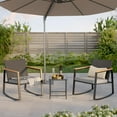 thumbnail image 4 of 3 Pieces Patio Furniture Set, Aiho Wicker Patio Table and Chairs Set with Coffee Table for Outdoor Garden, Balcony, Poolside, Gray Cushion, 4 of 10