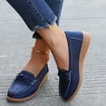 thumbnail image 5 of Domuza Women's Faux Leather Bow Loafers, Comfort Slip On Low Wedge Boat Shoes, Casual Walking Dress Shoes for Work Office Daily Wear Blue 8.5（EU-41）, 5 of 7