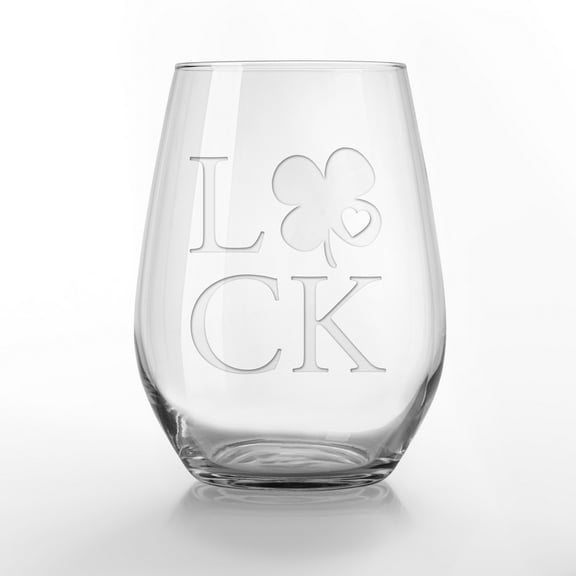 Creative Products Luck Heart Clover 15oz Engraved Stemless Wine Glass