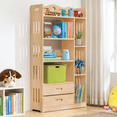 thumbnail image 5 of MoNiBloom Wood 5 Tiers 2 Drawers Bookcase, Display Storage Bookshelf, Natural, for Living Room, 5 of 10