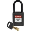 SafeKey Lockout Padlock - Nylon - Black - 1.5" Plastic Shackle Vertical Clearance - Keyed Different