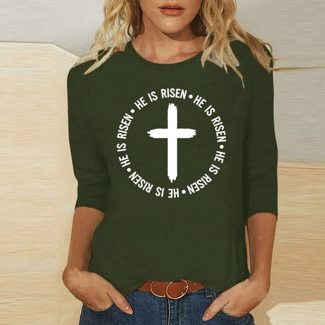 EGNMCR Easter T-shirt Imprimé de Pâques T-Shirts Graphiques pour Femmes T-Shirts pour Femmes Mode pour Femmes Easter Jour Fleur Oreilles de Lapin T-shirt Imprimé Manches 3/4 Blouse Col Rond Hauts Décontractés T-shirt pour Femmes