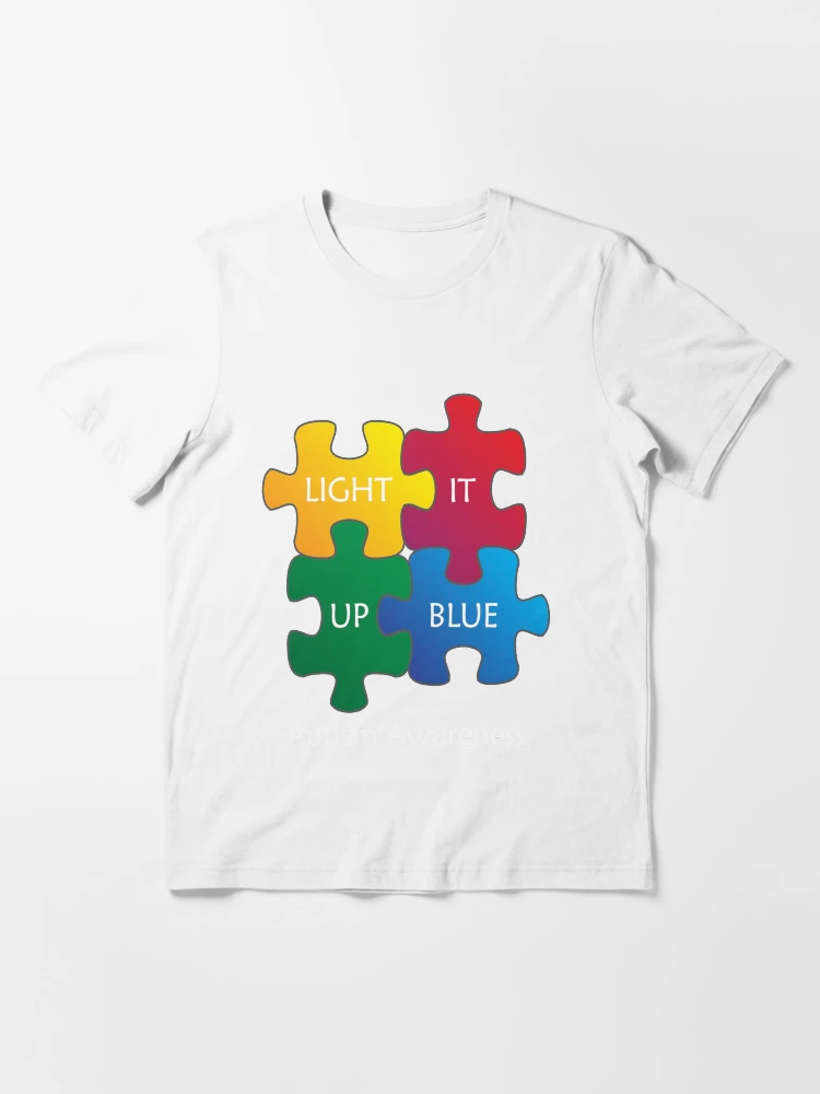 Light It Up Blue Autism Awareness Shirt Rainbow Puzzle Piece Graphic T-Shirt Autism Support Tee