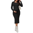 thumbnail image 1 of INSPIRE CHIC Vestido de Maternidad de Punto de Manga Larga para Mujeres, Top de Cuello Redondo, Conjuntos de 2 Piezas, Vestido Bodycon de Suéter, Negro S, 1 of 6