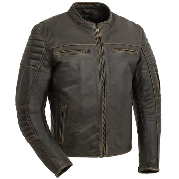 First Mfg Co - Commuter - Men's Motorcycle Biker Riding Brown Leather Jacket - 4X Large - Action Back Armor Pockets Gussets Thermal Liner Vented