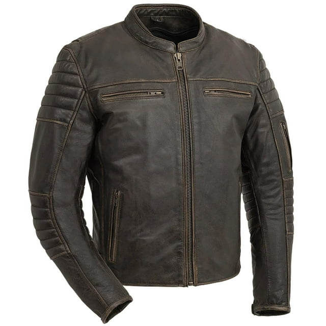 First Mfg Co - Commuter - Men's Motorcycle Biker Riding Brown Leather Jacket - 4X Large - Action Back Armor Pockets Gussets Thermal Liner Vented