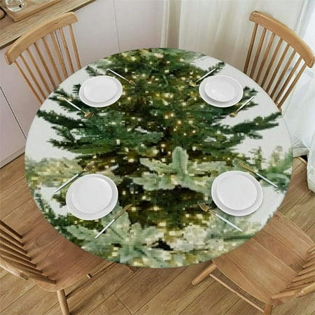 

SHERONV Christmas Tree Round Table Cover Stain Resistant Washable Indoor Outdoor Tablecloth Kitchen Dining Wedding Parties 100% Polyester Fiber Festive Holiday Dinner Decor 38-42