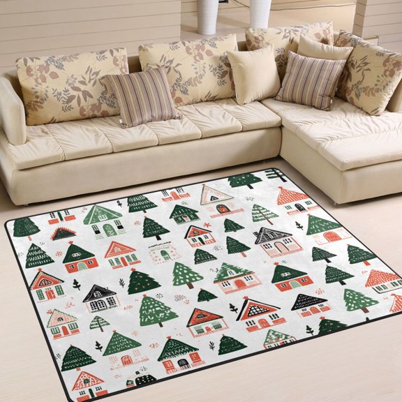 Yayeee Area Rugs for Living Room 6.7'x4.8' Non Slip Washable Bedroom Floor Carpet, Orange Christmas House