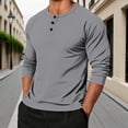 thumbnail image 2 of QIUOMBBP Men's Long Sleeve Henley Shirts Solid Color Base Layer Undershirt Botton Lightweight Going Out Tops, Gray, L, 2 of 6