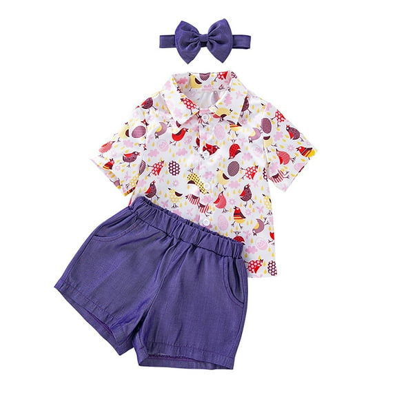 Utlike Toddler Boys Outfits Lapel Short Sleeve Cartoon Print Shirt And Solid Color Elastic Shorts With Pockets Baby Boy Gentleman Outfits Size 4 Years-5 Years