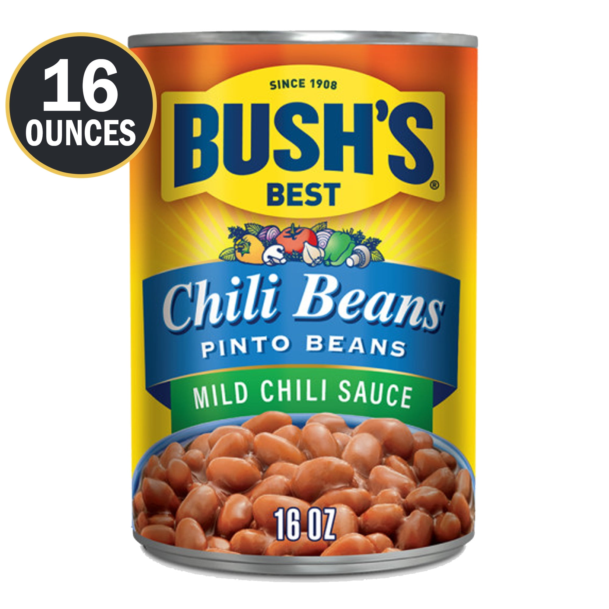 BUSH'S Chili Beans, Pinto Beans in Mild Chili Sauce Canned Beans, 16 oz