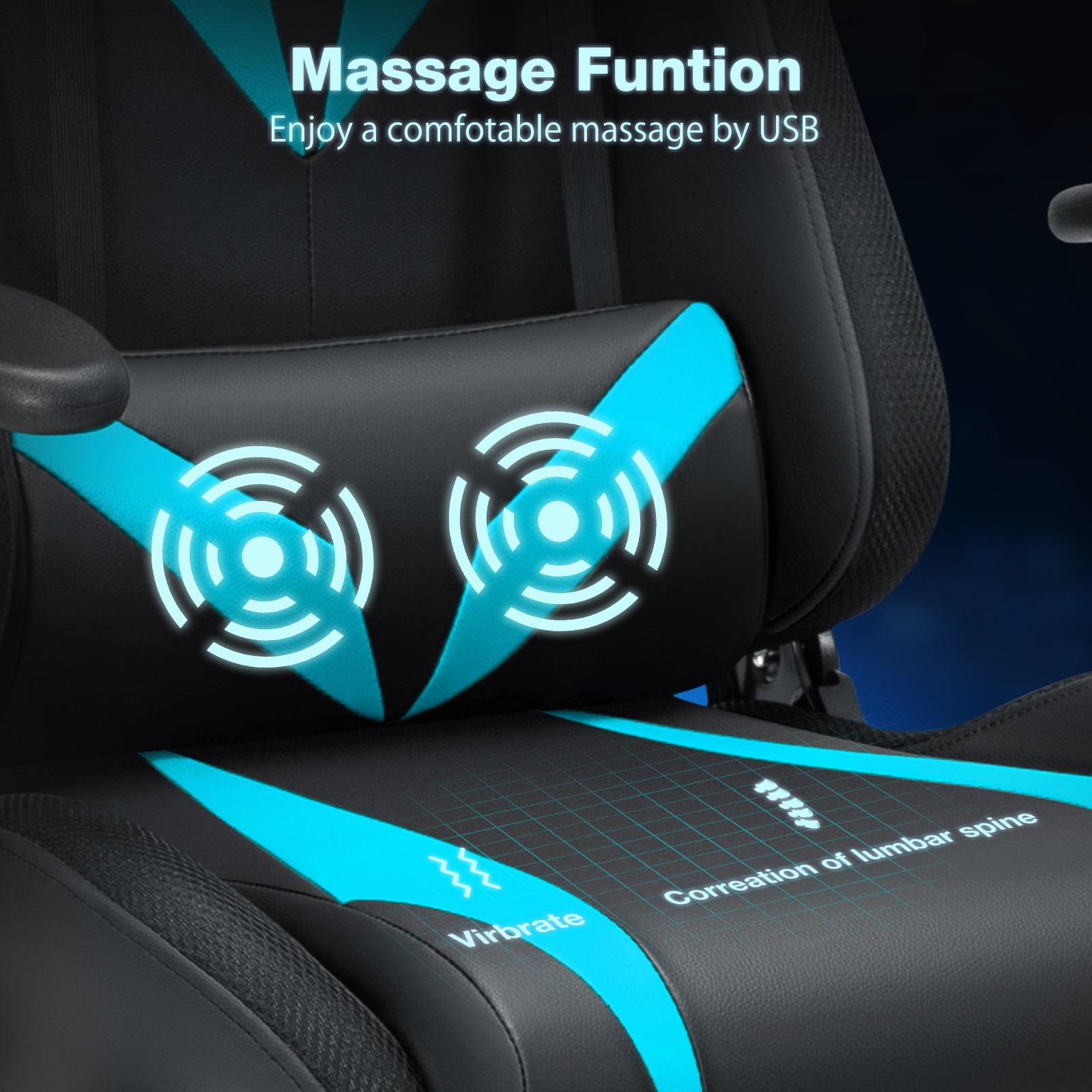 Hoffree Gaming Chair with Speakers Gamer Chair with Footrest and Massage Reclining Video Game Chair with Led Lights and Swivel Seat and Headrest and 2D Armrests for Adults