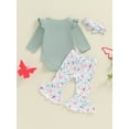 thumbnail image 3 of SUNSIOM Baby Girl Fall Outfit Ruffled Long Sleeve Romper with Butterfly Pattern Flare Pants and Headband 3 Pcs Set, 3 of 6