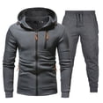 thumbnail image 2 of Manxivoo Suits for Men, Men's Casual Solid Two Piece Zipper Hooded Pocket Coat Drawstring Pocket Pants Set Mens Hoodies Dark Gray M, 2 of 8