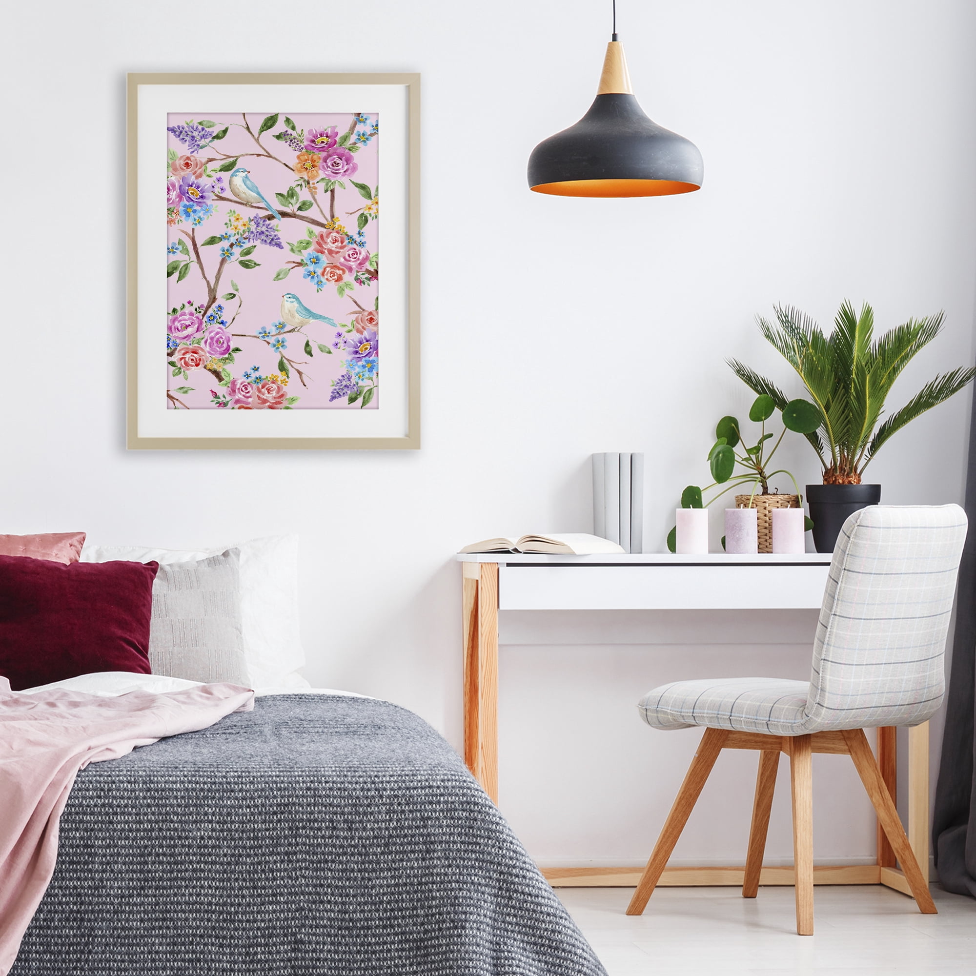 Stupell Industries Pink & Blue Spring Florals Birch Framed Print Under Glass, design by Corinne Haig
