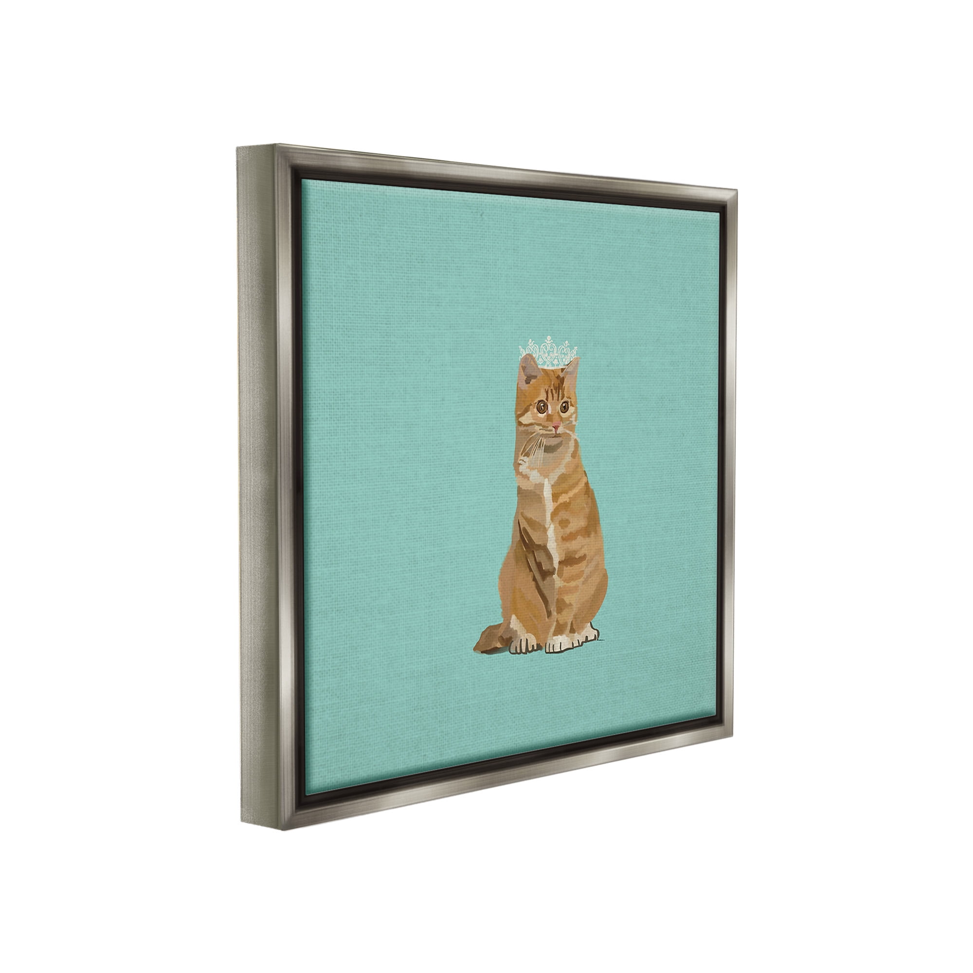 Stupell Industries Royal Tabby Cat Animals & Insects Painting Gray Floater Framed Canvas Art Print Wall Art, 25 x 25