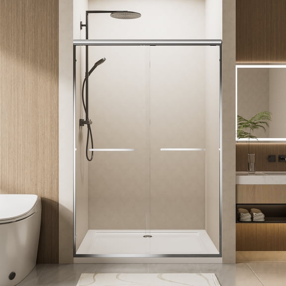 Youmumeub 56"-60" W x 72" H Double Sliding Shower Door, Bypass Tub Door with 1/4" Nano-Coated Tempered Glass, Aluminum Frame for Bathroom, Chrome