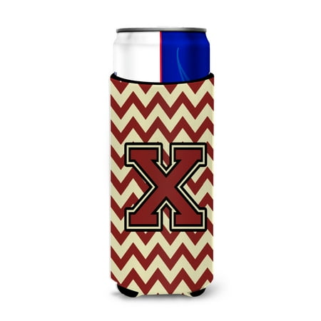 

Carolines Treasures CJ1061-XMUK Letter X Chevron Maroon and Gold Ultra Beverage Insulators for slim cans Slim Can