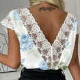thumbnail image 4 of Lilgiuy Women Causal Lace Stitching Floral Printing Short Sleeve Buttons V-Neck T-shirt Tops Blouse Cardigan(White,6) Fall Fashion for 2022 Spring Winter, 4 of 5